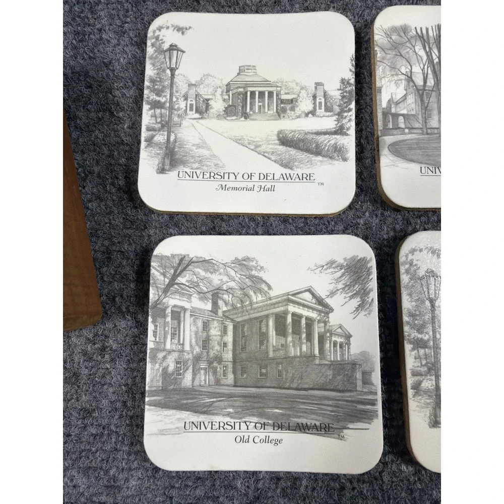 University of Delaware Coasters Set of 6 with Wood Caddy